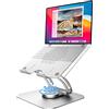 tounee Supporto Laptop Regolabile Girevole, 360° Supporto PC Portatile Brevettato Pieghevole per Lavoro Collaborativo, Laptop Stand Compatibile con MacBook Pro/Air, Notebook 10-17 -Argent