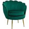 GARDENIA Poltrona con schienale a Conchiglia, Imbottita, con gambe Cromate, Ideale per salotto, camera da letto, e ufficio Poltrona in Vellutino, Verde, 77x79xH77 CM Atene XL