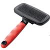 Ferplast Spazzola Cardatore Autopulente per Cani - Pelo Medio e Lungo - Sistema Push Elimina Pelo - Setole Inclinate e Testine Arrotondate, Acciaio Inox - Impugnatura Ergonomica - Misura L, Rosso