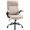 CASTLOVE Sedia da ufficio ergonomica con schienale, braccioli ribaltabili, schienale alto, altezza regolabile, funzione basculante, sedia da ufficio in tessuto beige, carico massimo: 150 kg