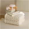 Chickwin Tinta Unita Coperta Pile Sherpa, Jacquard Coperta Spessa Invernale Coperta Calda Microfibra Divano Fluffy Super Morbida per Letto Singolo Matrimoniale (120x200cm,Bianco Crema)