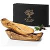 SOLTAKO Set di 2 Cestino per pane rustico - Cestino di Frutta in legno d'ulivo - Piatto da portata per baguette, frutta - Cesto di frutta - Ciotola presentato in un'elegante scatola, Circa 30-34 cm
