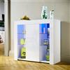 SUNXURY Armadietto da cucina, cassettiera con 12 colori, illuminazione a LED, 90 x 35 x 83 cm (bianco lucido)