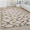 Paco Home Tappeto Salotto Pelo Lungo Shaggy Moderno Boho Scandinavo Motivo Diamante, Dimensione:120x170 cm, Colore:Crema Antracite 3