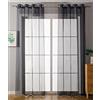 Gardinenbox Set di 2 tende trasparenti con occhielli, per soggiorno, in voile, chiusura a nastro, 245 x 140 cm (altezza x larghezza), colore nero, 203322