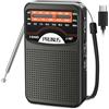 PRUNUS J-167 Radio Portatile Ricaricabile, Mini Radiolina Portatile FM/AM con Jack/Cinturino, per Camminare, Correre, Pescare (Nero)