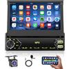 Hikity Autoradio 1 Din Auto Radio con Schermo Ribaltabile, 7 Pollici Touchscreen Stereo Auto Bluetooth con Schermo Mirror Link FM USB Tipo C AUX Telecamere Retromarcia