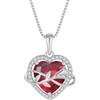 starchenie Collana Cuore Donna Argento 925 con Rosa Eterna Rubino Pietra Portafortuna Zirconi Ciondolo Regalo Gioielli