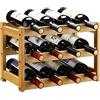 VASMIA Portabottiglie di Vino,Portabottiglie da Tavolo in Bambù Naturale, Vintage Espositore Bottiglie Scaffale Cantinetta Portabottiglie per Cucina, Bar, Cantina(3 livelli-12 bottiglie),Naturale