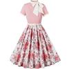 Odizli Abiti Rockabilly da donna anni '50 vintage a maniche corte con cravatta a pois floreale, stile swing, lunghezza al ginocchio, abito da cocktail con cintura, Rosa, S