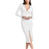 KBOPLEMQ Abito a maglia da donna, con scollo a V, sexy, a maniche lunghe, con bottoni, per feste, maxi abito da cocktail, abito da ballo, abito da sera in cotone, O bianco., XL