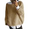 Generic Maglione a Pipistrello da Donna a Maglia a Trecce, Maniche Lunghe, Basic in Peluche Con Spalle Scoperte, Collo a Barca, Cachi, XL