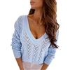 Generico Maglioncini Neri Donna Maglione Natalizio Donna Maglione lavorato a maglia con scollo a V a tinta unita casual da donna Cardigan Traforato Donna Maglione Natale Donna (Light Blue, XL)