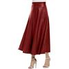 IQYU Gonna in pelle nera da donna di grandi dimensioni, lunga - gonna a pieghe lunga da donna, in pelle, linea ad A, elegante gonna elasticizzata in similpelle, per l'inverno, Colore: rosso, XL