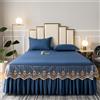 Morbuy Gonna da Letto Pizzo per Matrimoniale e Una Piazza e Mezza Elasticizzata Copriletto con Volant Coprirete per Letto Lenzuola con 2 Federe (200x220cm,Blu Navy)