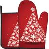 Generic Set di guanti da forno e presine a tema albero di Natale bianco resistente al calore, ideale per cuocere, cucinare e barbecue