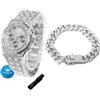 HALUKAKAH Orologio con Diamanti in Oro per Ragazzi,Adolescenti - Placcato in Platino,Quadrante Ottagonale 40mm con Numeri Romani,Quarzo Giapponese - 20cm,con Catena Cubana 18cm e Strumento Regolatore