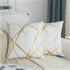 Kiatuniya Cuscino Divano 50 x 50 cm Bianco Copricuscino Con Linea Oro Cuscini Autunno Decorativi Moderni Velluto Copricuscini Divano Federa Cuscini per Camera da Letto Letto Set di 2