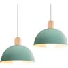 iDEGU 2 Pezzi Lampade a Sospensione Retrò 20CM LED Lampada a Soffitto in Legna Metallo Moderna Lampadario Stile Scandinavo a Semicerchio Plafoniera per Soggiorno Sala da Pranzo Camera da Letto (Verde)