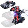 Luckits Auto robot deformazione 2 in 1 per ragazzi e ragazze, Macchinina della polizia per bambini con luci a LED e musica, rotazione a 360°, giocattoli per bambini da 3 a 12 anni (Blue)