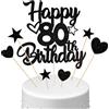 Conruich Decorazione per Torta di Compleanno 80 anni Uomo Donna, Cake Topper Happy 80th Birthday Nero, Torta Torta Stella Cuore Nero per Decorazione Festa 80 anni Compleanno Donna Uomo