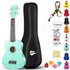 Everjoys Ukulele soprano per principianti, kit per bambini, adulti, studenti, 53,3 cm, borsa da concerto, tracolla con corda di ricambio, panno per la pulizia e plettri per libro dei brani (verde shinny)