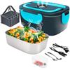 Gentre Lunch Box Scaldavivande Elettrico Portatile 4 in 1 per Auto Camion e Ufficio 12V/24V/110V/220V 1.5L 60W Porta Pranzo in Acciaio Inox, Scomparti, Forchetta Cucchiaio e Borsa Per il Trasporto