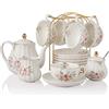 Sweejar Home Servizio da tè in porcellana Royal Family, 225 ml, su tazze e piattini con teiera, zuccheriera, tazze da tè e caffè in ceramica (fiore di rosa)