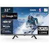CHiQ L32M9E TV Smart da 32 pollici (80 cm), HDR10, sintonizzatore triplo DVB-C/T/T2/S/S2, Dolby Audio, Dbx-tv, Chromecast integrato, HDMI, USB, senza cornice in metallo