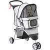 PawHut Passeggino per Cani Pieghevole con Portabicchieri e Cestino, in Acciaio e Poliestere, 75x45x97 cm, Grigio | Aosom Italy