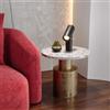 DEGHI Tavolino rotondo 50 cm con top in marmo terrazzo bianco e base in metallo oro - Richard
