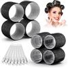 shynek Bigodini per capelli con presa automatica, set da 16 pezzi con 8 bigodini per capelli in 2 misure (4 Jumbo e 4 grandi) e 8 fermagli per capelli lunghi, medi, corti, spessi, sottili, voluminosi (nero)