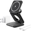KU XIU X40 Caricatore Wireless Magnetico, Stazione di Ricarica Pieghevole 3-in-1 per iPhone 16/15/14/13/12, 5W per Apple Watch 10/9/Ultra/SE/8/7/6/5/4 - Nero