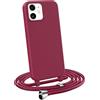MyGadget Cover per iPhone 12 Mini - Custodia con Corda - Case con Cordino Opaca Antiurto | Bumper con Laccio | Tracolla - Practical Stylish - Bordeaux