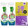 FEI FAN Detergente Multiuso Spray, Il Profumatore Igienizzante Superconcentrato, FRESCHEZZA DI MONTAGNA. Deterge a Fondo, Rimuove Germi e Batteri, 48h Di Pulito Profumato 750ml (2 Spray) + Panno In Lattice