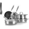 KASANOVA Batteria pentole Tri-ply, Set pentole e padelle in acciaio inox triplo strato, Pentole antiaderenti induzione e tutti i piani cottura, forno fino a 220 °C (9 pezzi)
