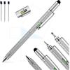 Cable Technologies Pitagora Smart Pen, Penna a Sfera MultiTool Professionale Innovativa 9 in 1, 3 ricambi, Righello Cacciavite,Livella, Pen Touch,Regalo Originale Utile per Uomo Papà, Gadget Tecnologico Ufficio(Silver)