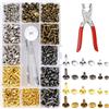 UESDU Rivetti per Cuoio, 180 Pezzi Ribattini per Cuoio Rivetti Cavi con Pinza per Rivetti E Pinza Foratura12 Mm 8 Mm 6 Mm Borchie in Metallo Doppio Tappo per Fai da Te Artigianato in Pelle Cucito