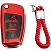M.JVisun Morbido TPU Chiave Auto Protettiva Custodie Cover per Audi A1 A3 A4 A6 A8 Quattro Q2 Q3 Q7 R8 RS3 RS6 S3 S6 TT TTS - Lucido Rosso - Intrecciato Portachiavi