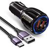 HORJOR Caricatore Auto USB Accendisigari USB Car Charger, 2 Porte Caricabatterie Auto con 65W Cavo USB C 1m, QC 3.0 e 3.1A Porte Compatible with iPhone13, iPad Samsung Galaxy,Huawei, Xiaomi, Tablet