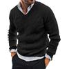 Generic Maglione da uomo con scollo a V, motivo a treccia, maglione invernale a righe, slim fit, tinta unita, maglia grossa, maglione da uomo, bianco, L