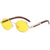 YAMEIZE Occhiali da Sole Rotondi in Legno da Uomo Donna Retrò Vintage Piccolo Ovale Occhiali da Sole Anni '70 Stile Metallo UV400