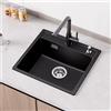 ANYCEE Lavandino Cucina Nero 50x46 cm, 80% Quarzo Sabbia Lavello, Granito Lavello Cucina 1 Vasca inca Sifone per Basi 50 cm Larghezza