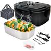 Gentre Lunch Box Scaldavivande Elettrico Portatile 4 in 1 per Auto Camion e Ufficio 12V/24V/110V/220V 1.5L 60W Porta Pranzo in Acciaio Inox, Scomparti, Forchetta Cucchiaio e Borsa Per il Trasporto