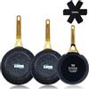 briebe Gold Titanium - Set di 3 padelle antiaderenti a induzione in titanio 20-24-28 cm, in alluminio forgiato con rivestimento senza PFOA, manico professionale in acciaio inox, piano cottura, gas, 3