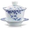 fanquare Gaiwan Blu e Bianco Ciotola da Tè Tradizionale Cinese Sancai in Porcellana per Foglie di Bambù con Coperchio Set di Coperchi per Tazze da Tè e Piattini Vintage 180ML