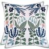 Tosleo Confezione da 2 federe ricamate per cuscini da 45,7 x 45,7 cm, con foglie verdi e blu navy con uccellini, federe trapuntate floreali, federe decorative estive per cuscini costieri