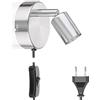 ledscom.de Lampada da lettura/parete LUNARA, interruttore, spina, acciaio inox opaco, 1x GU10 max. 25W