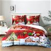 Yzehomijia Set Natale Copripiumino Matrimoniale 140×200cm, Rosso con Babbo Natale e alce, 1 lenzuola di matrimoniali+2 Federe 65x65cm, 3 Pezzi in Microfibra Lavabile in Lavatrice.（R1×140）
