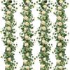 Dremisland 4 Pezzi Ghirlanda Rosa Fiori Finti per Decorazioni 180cm Champagne Grande Rosa Fiori Artificiali Eucalipto Ghirlande Piante Rampicanti Finte da Esterno Decorazioni per Matrimonio Giardino